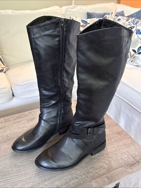 bucco Black Tall Riding Boots with Buckle Strap